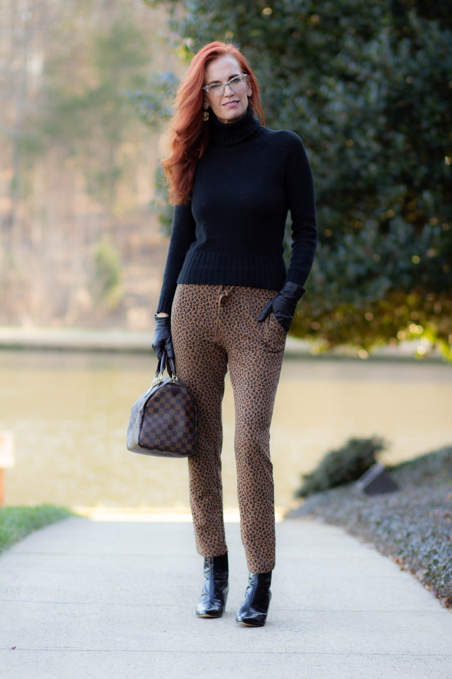 black turtleneck with joggers