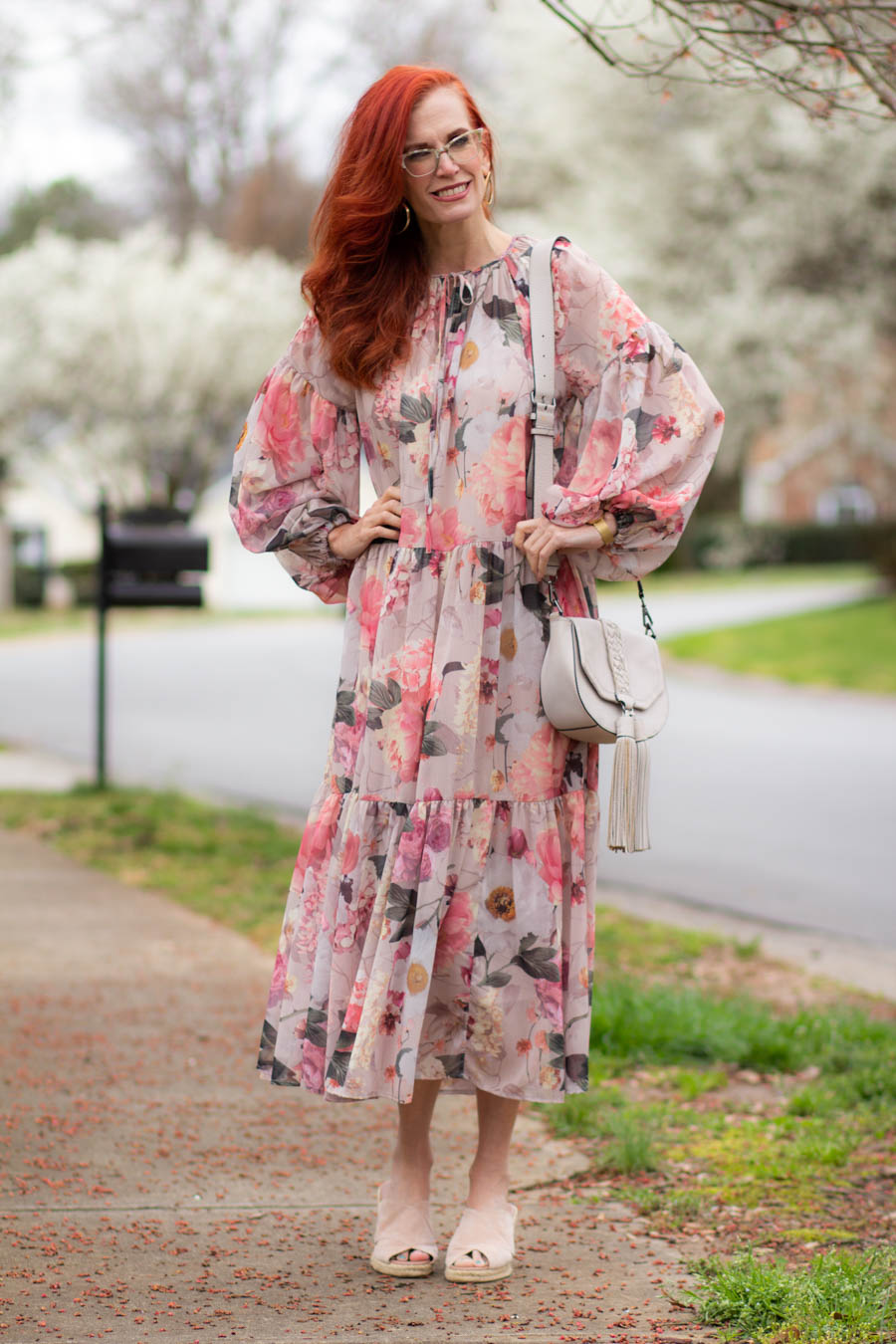Pink floral midi dress