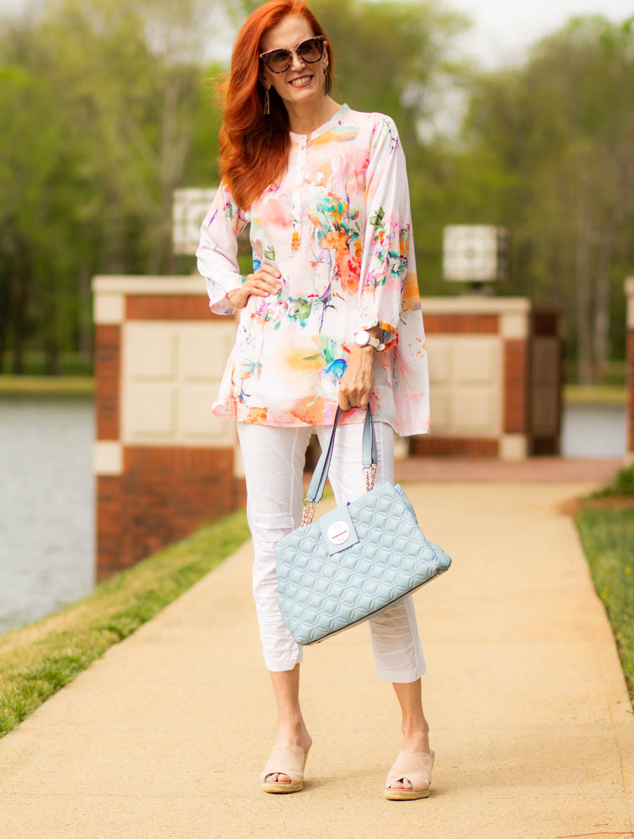 Caite and Kyla Aura tunic and white leggings