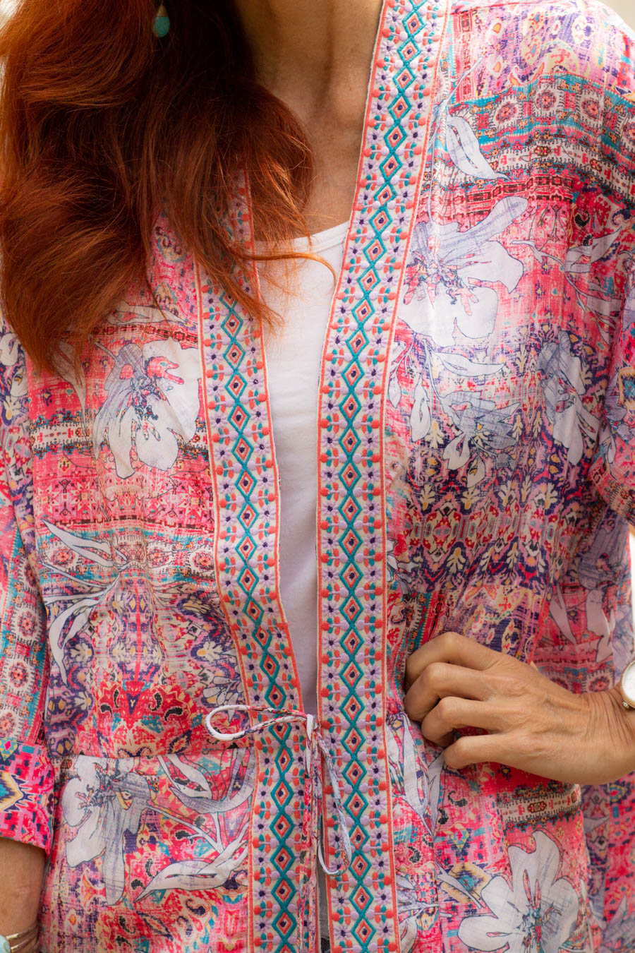 Caite and Kyla embroidered print kimono