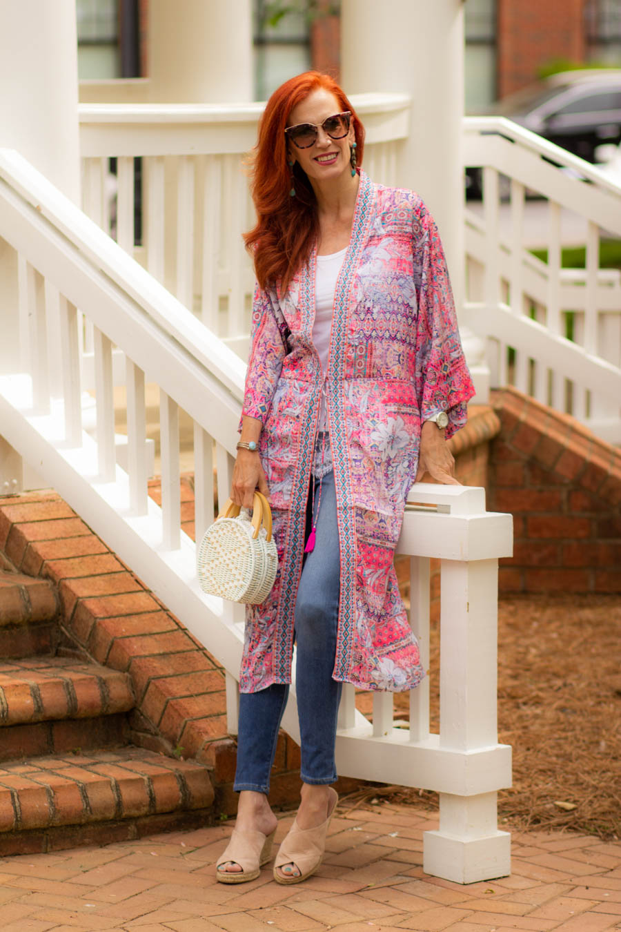 Love Kyla long print kimono and jeans