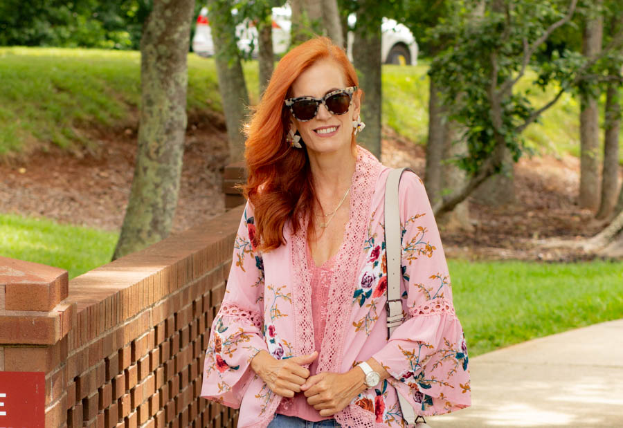 Pink floral camisole with pink cami
