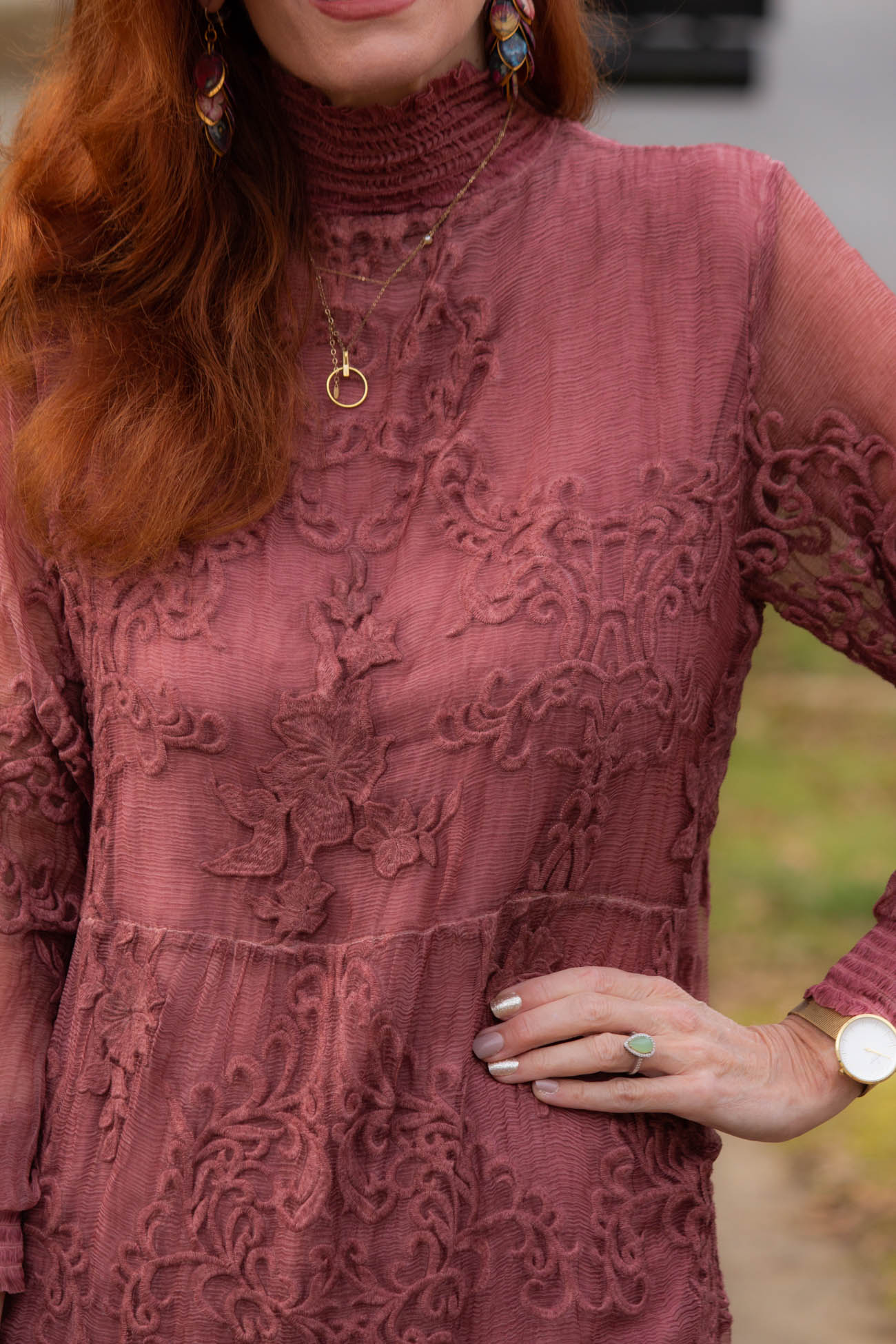 rose chiffon tunic with spanx faux leather leggings and boots